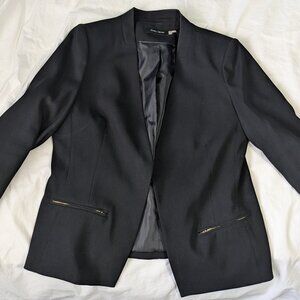 Ivanka Trump Black Open Front Blazer Womens [14] Gold Zip Pocket Career Jacket